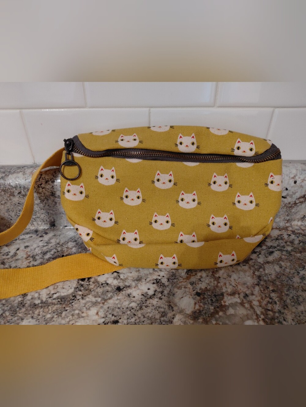 Danica Studio Mustard Yellow Cat-Print Crossbody Bag